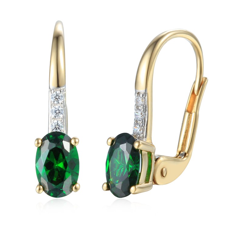 Zlaté náušnice se syntetickým smaragd 585/1000,  1,77 gr - 39301E021