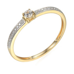Gold ring with synthetic zircons 585/1000,  1,29 g - 44683R007