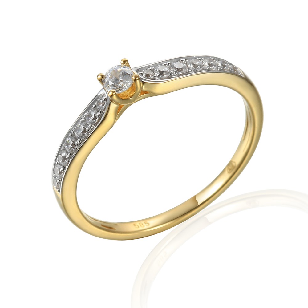 Zlatý prsten se syntetický zirkony 585/1000,  1.44g - 54648R006