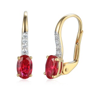 Zlaté náušnice se syntetickým rubínem 585/1000,  1,67 gr - 69584E001