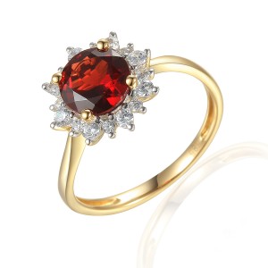 Zlatý prsten s granátem 585/1000,  2,49 gr - 73806R002