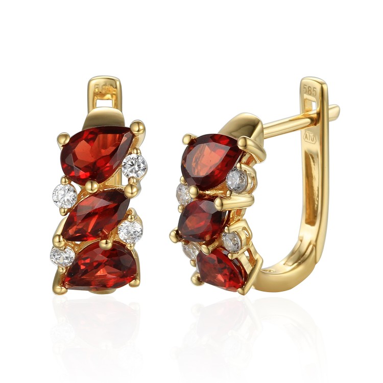 Zlaté náušnice s granátem 585/1000,  3,77 g - 73811E002