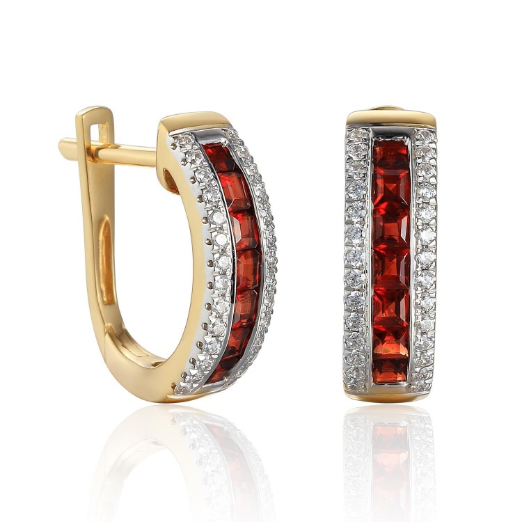 Zlaté náušnice s granátem 585/1000, 3,89 g - 46031E032 Zlaté náušnice s granátem 585/1000, 3,89 g - 46031E032