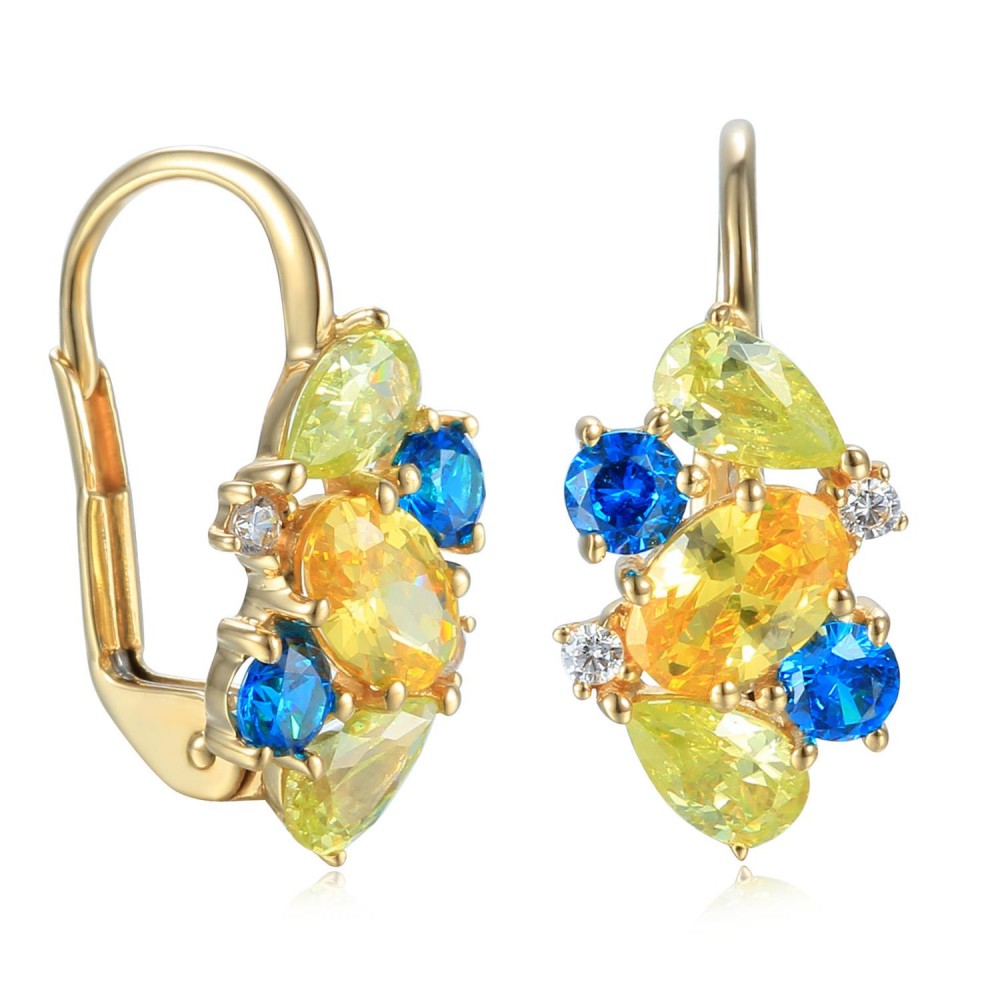 Zlaté náušnice se syntetickýmy kameny 585/1000,  2,53 gr - 69601E001