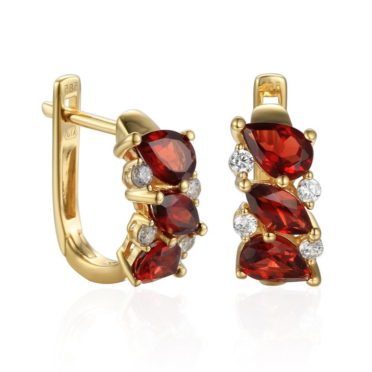 Zlaté náušnice s granátem 585/1000,  3,77 g - 73811E002